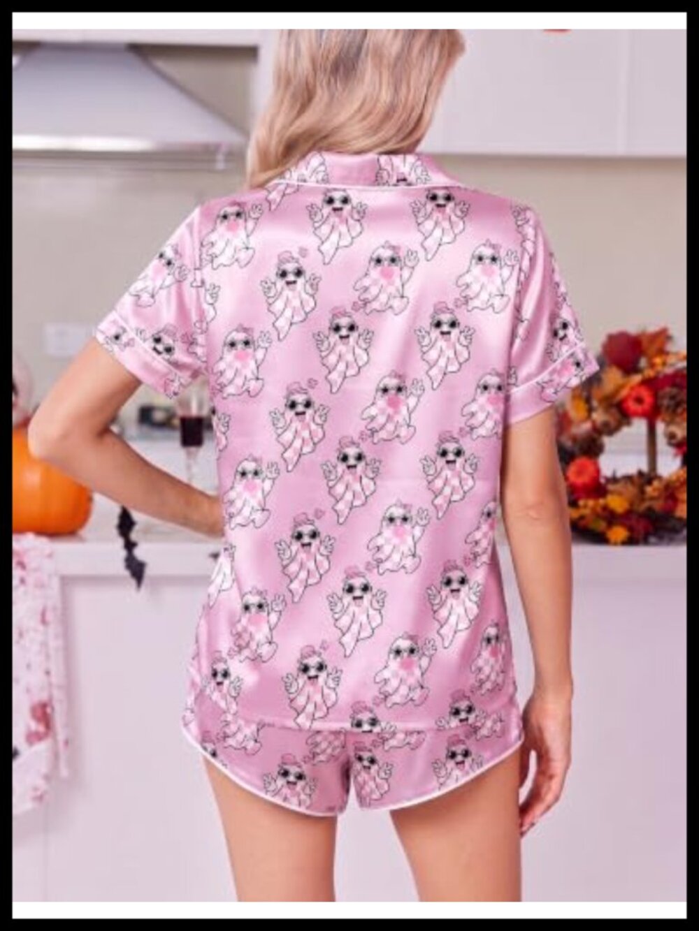 Satin Pajama Set Short Sleeve Button Down Loungewear Sleepwear - Picture 2 of 5